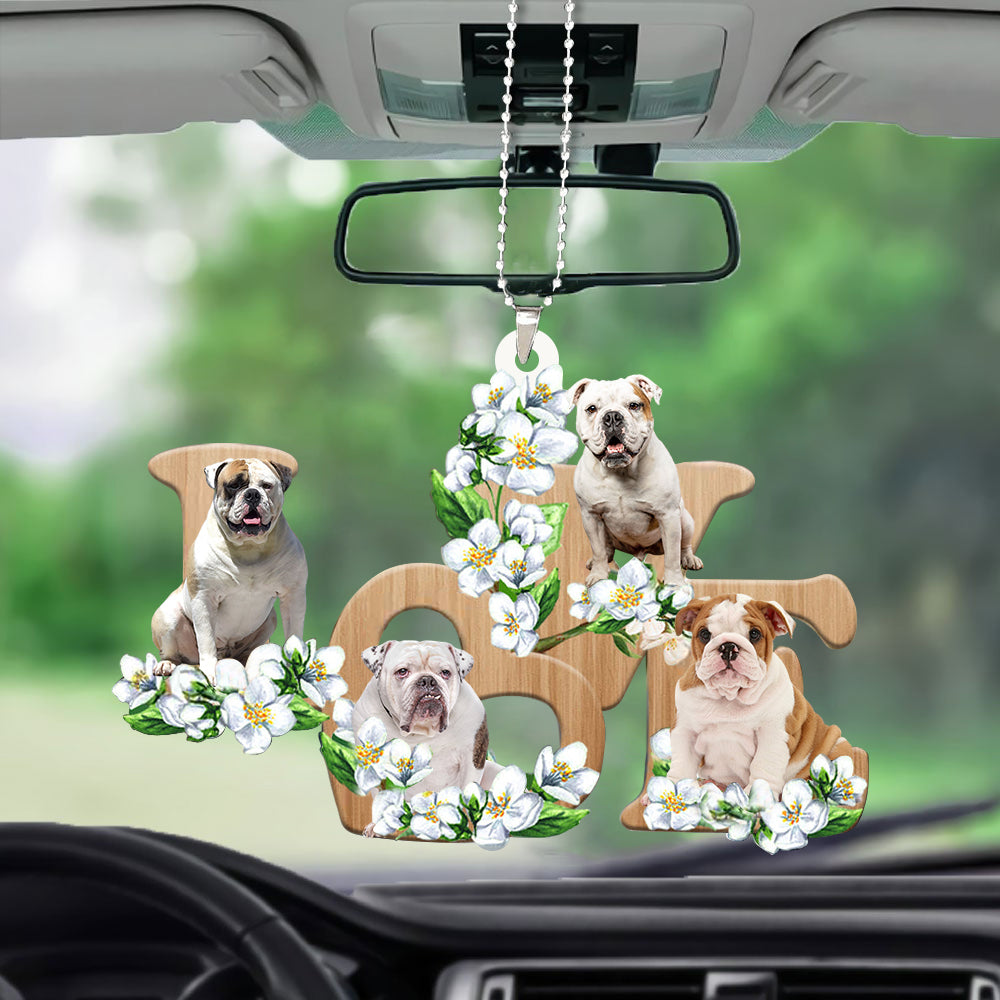 English Bulldog Love Flowers Dog Lover Car Hanging Ornament