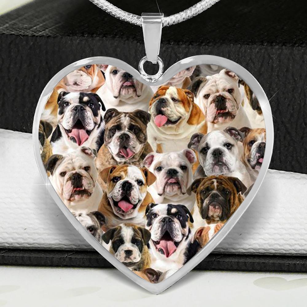 A Bunch Of English Bulldogs Heart Necklace