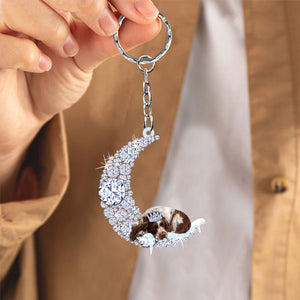 English Springer Spaniel Sleeping On A Diamond Moon Acrylic Keychain