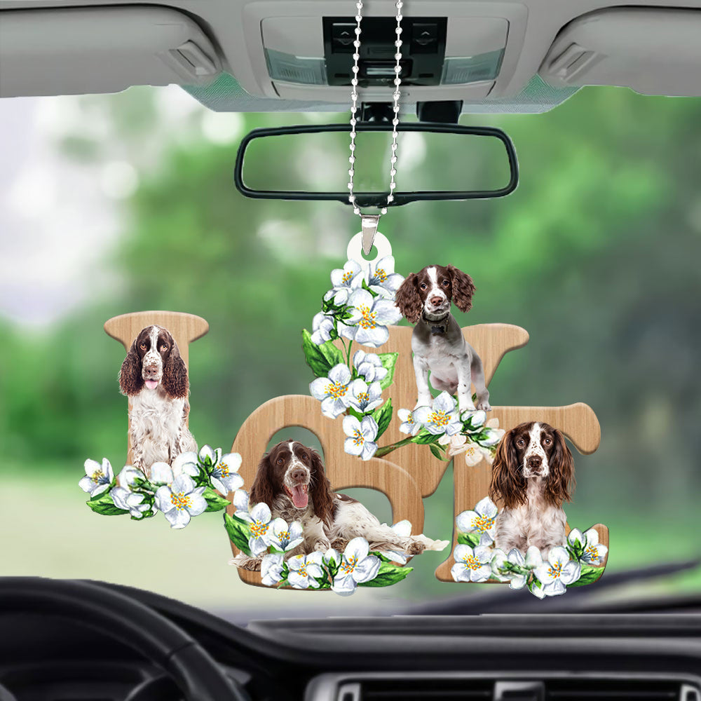 English Springer Spaniel Love Flowers Dog Lover Car Hanging Ornament