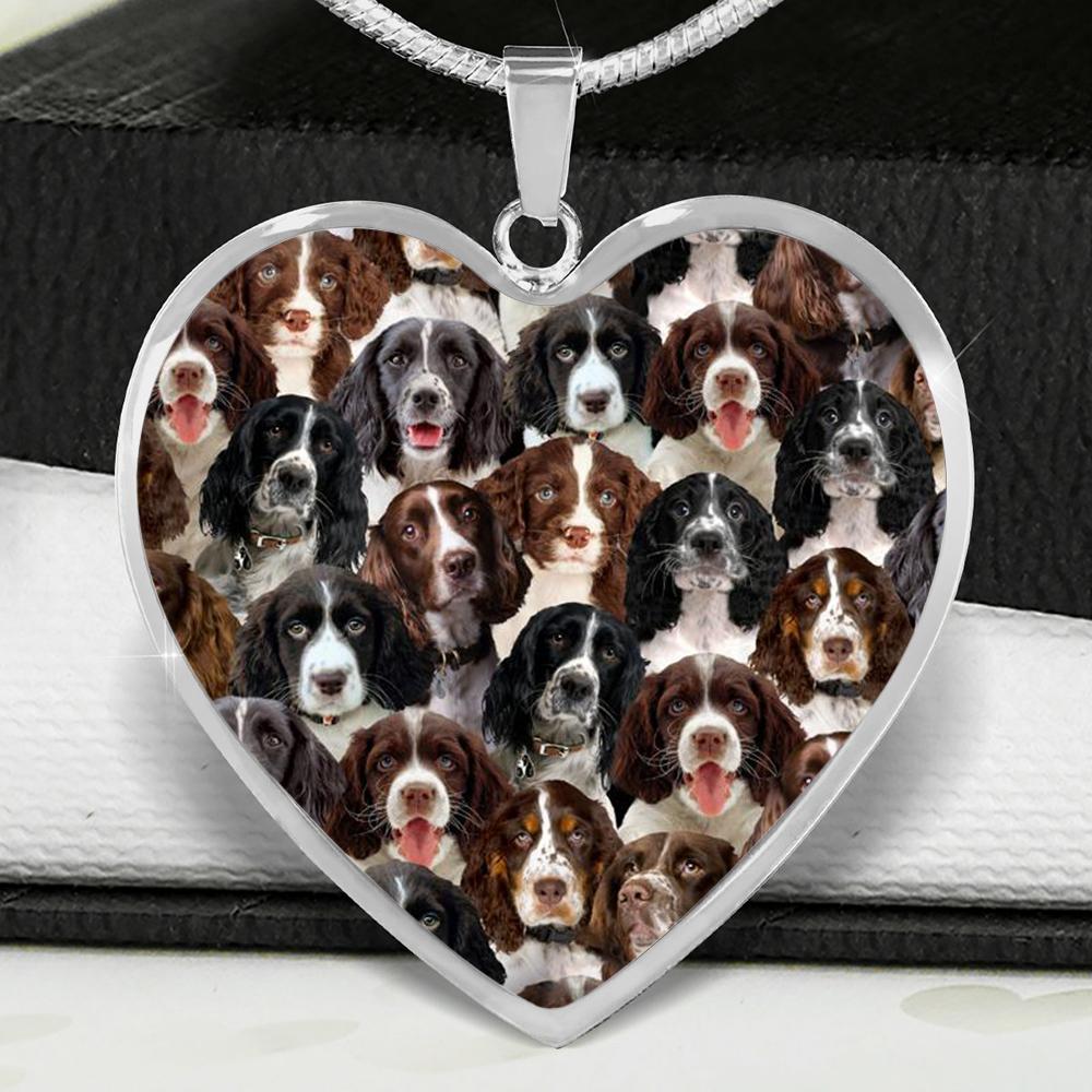 A Bunch Of English Springer Spaniels Heart Necklace