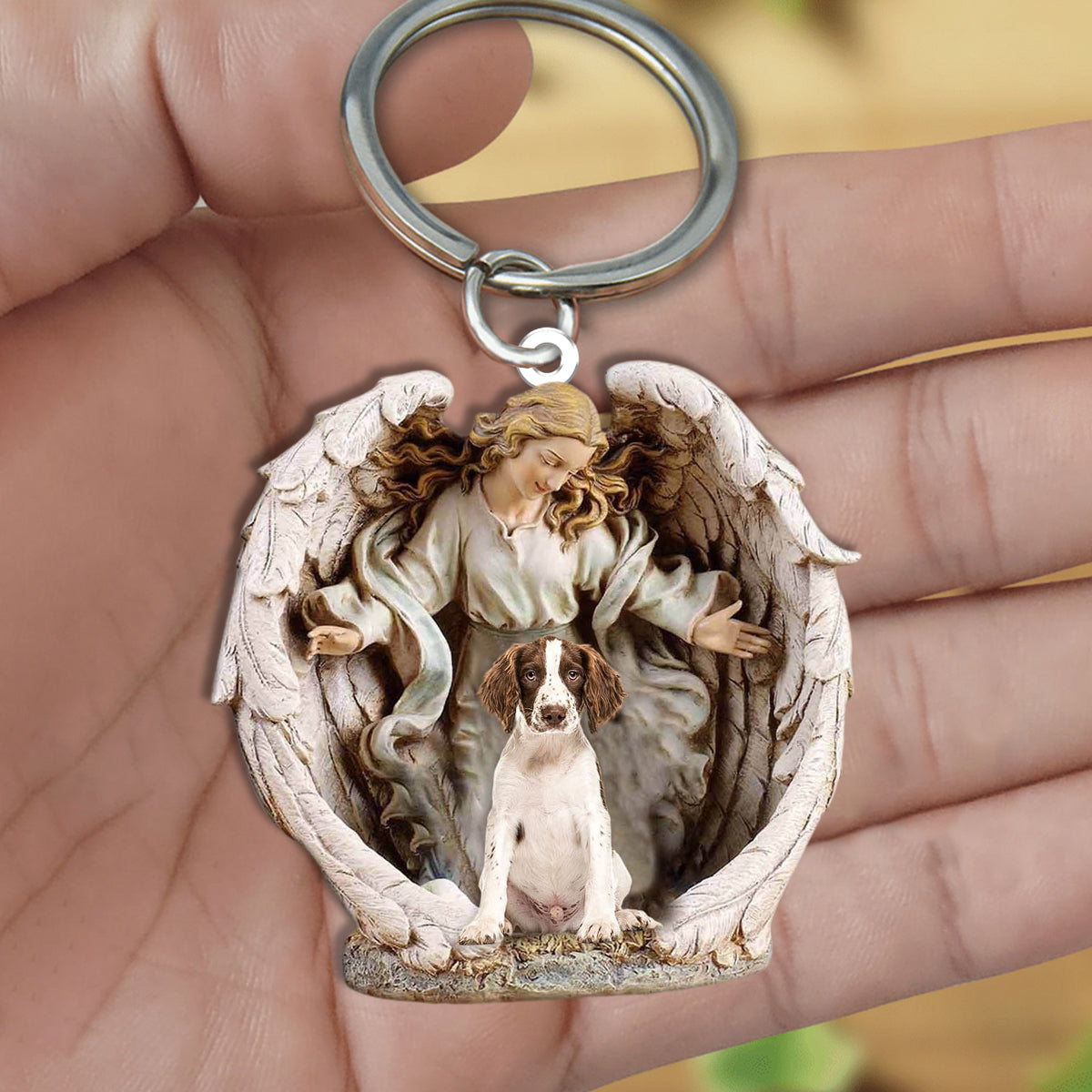 Angel Hug English springer spaniel  Acrylic Keychain