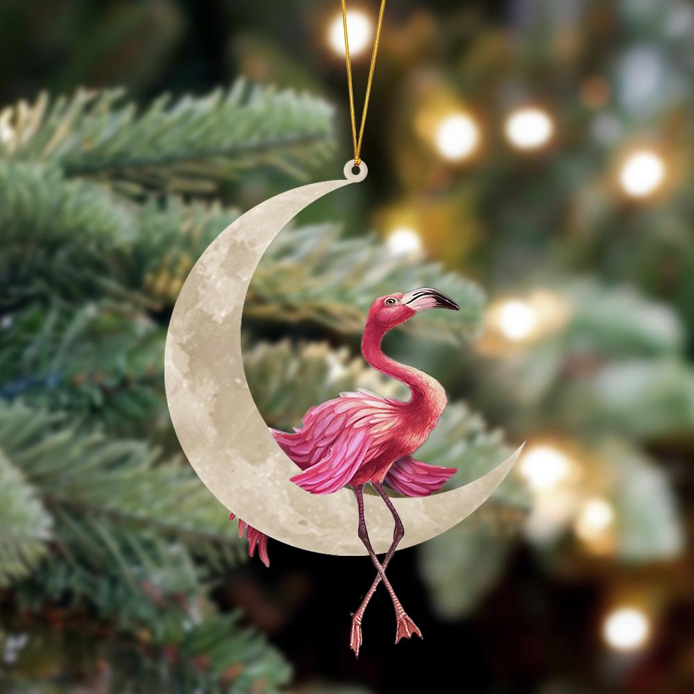 Flamingo Sits On The Moon Hanging Ornament