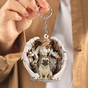 Angel Hug French Bulldog02 Acrylic Keychain