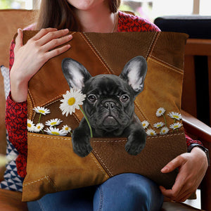 French Bulldog1 Holding Daisy Pillow Case