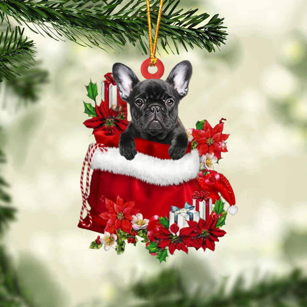 French Bulldog In Gift Bag Christmas Ornament