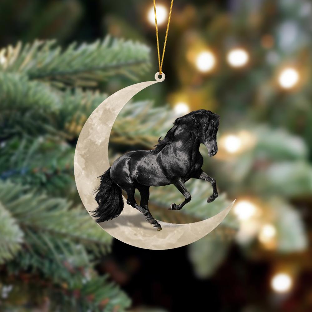 Friesian Horse Sits On The Moon Hanging Ornament