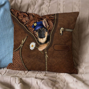 German Shepherd Holding Daisy Pillow Case