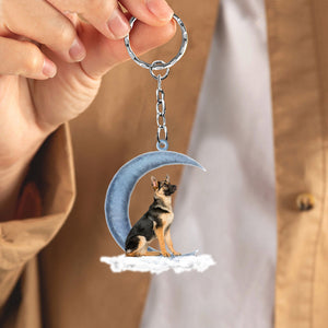 German Shepherd On The Moon Flat Acrylic Keychain