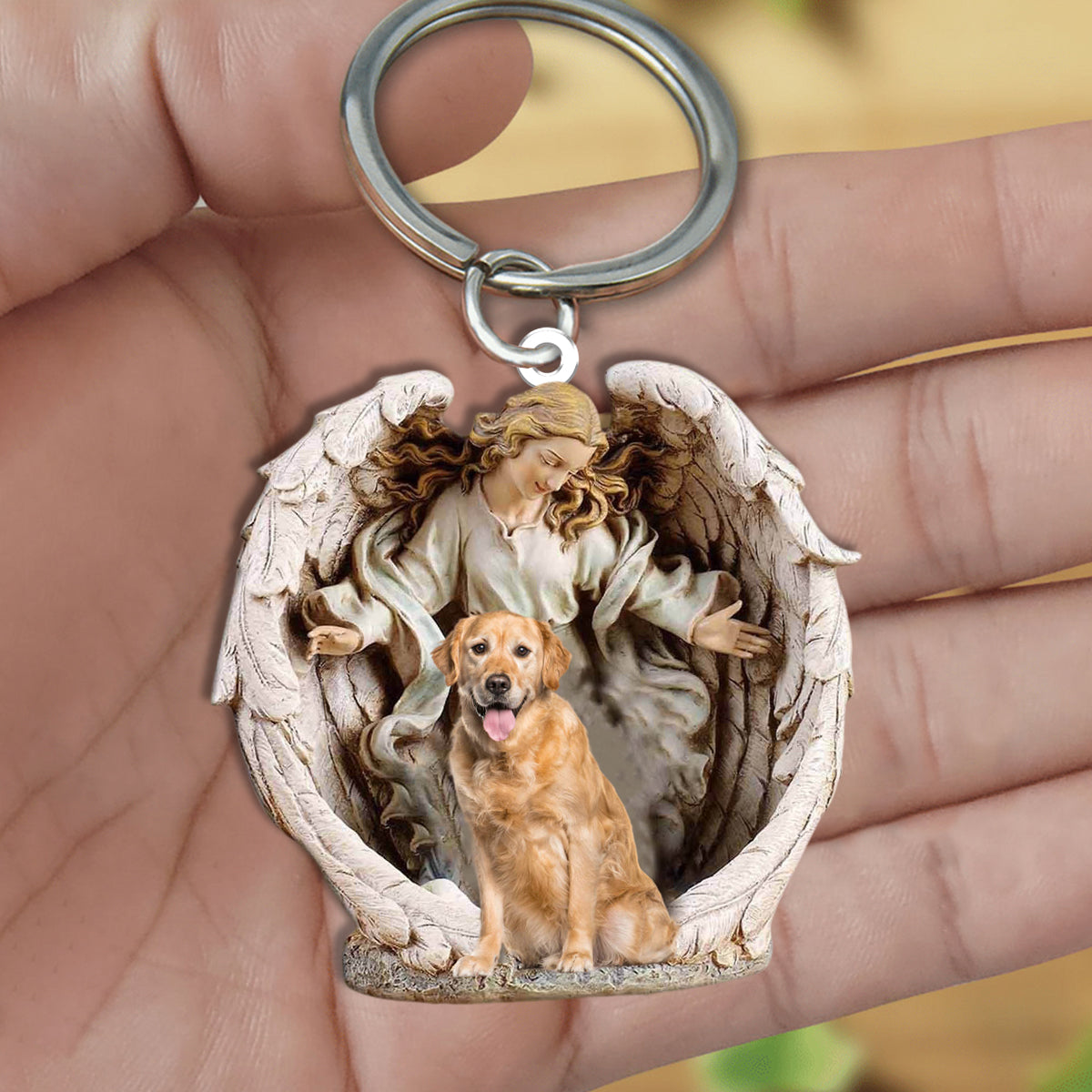 Angel Hug Golden Retriever2 Acrylic Keychain