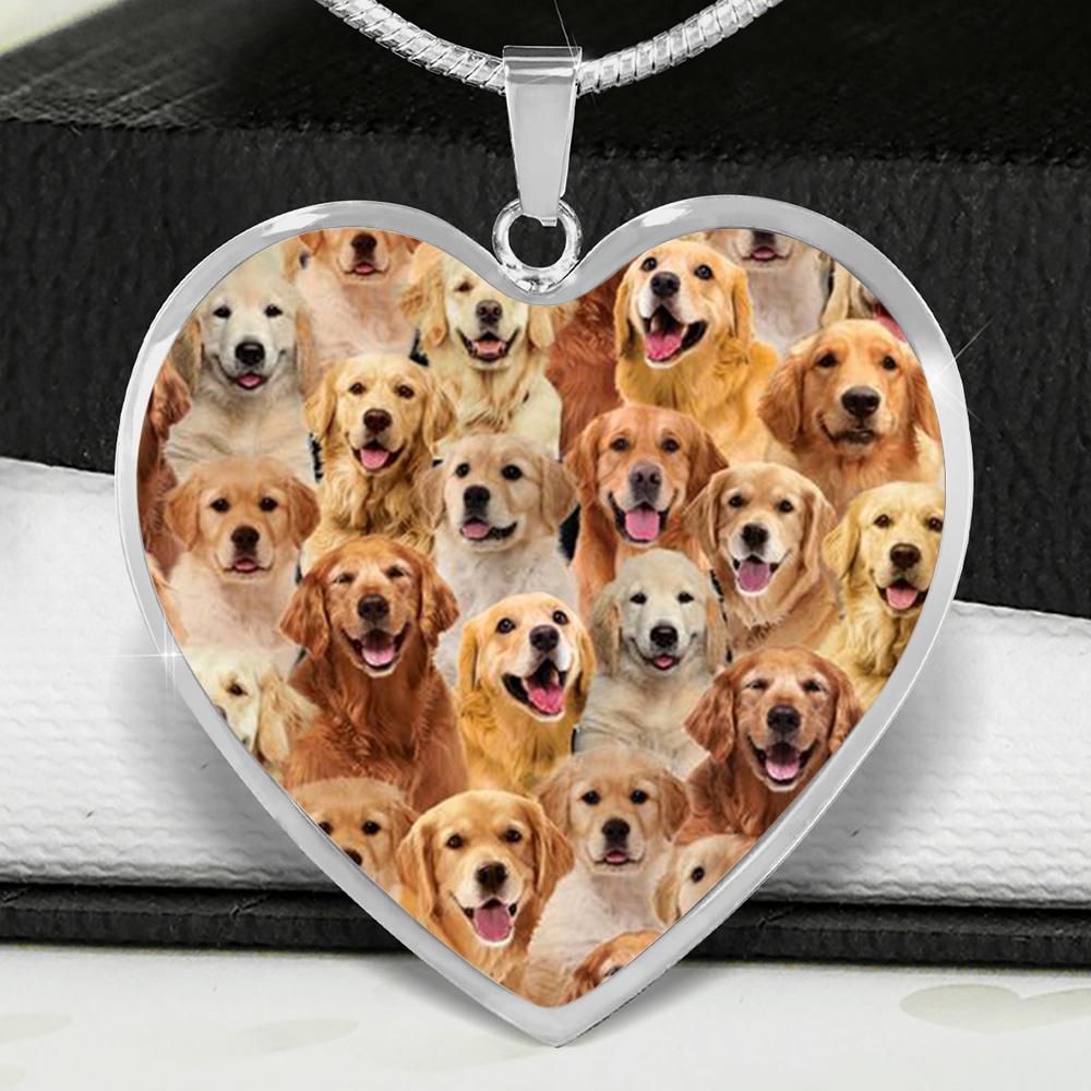 A Bunch Of Golden Retrievers Heart Necklace