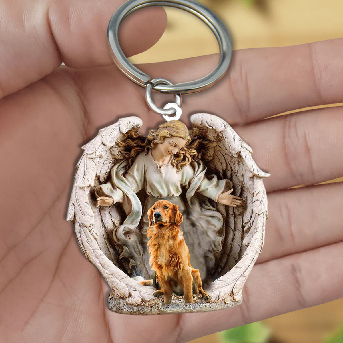 Angel Hug Golden retriever Acrylic Keychain