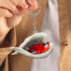 Green winged Macaw Sleeping Angel Acrylic Keychain