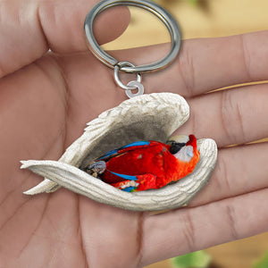 Green winged Macaw Sleeping Angel Acrylic Keychain