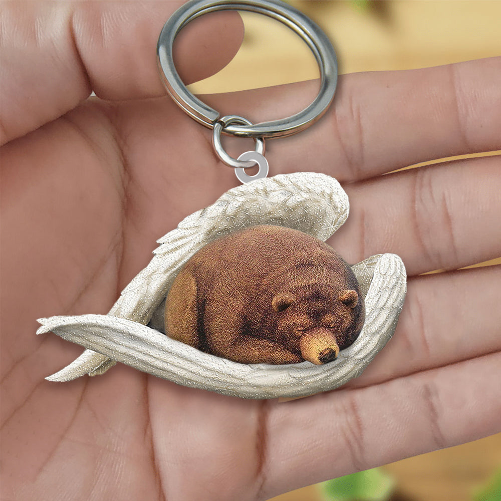 Grizzly bear Sleeping Angel Acrylic Keychain