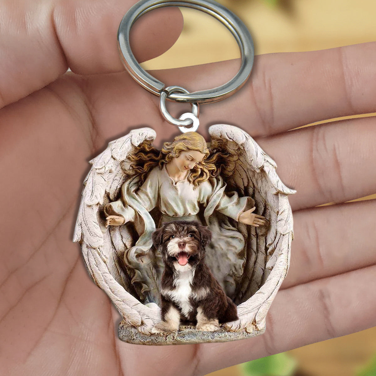 Angel Hug Havanese Acrylic Keychain