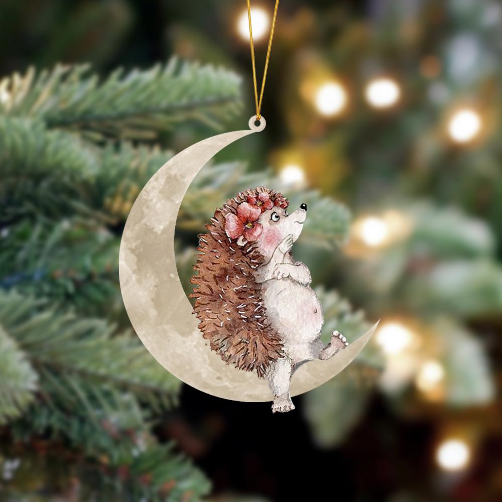 Hedgehog Sits On The Moon Hanging Ornament