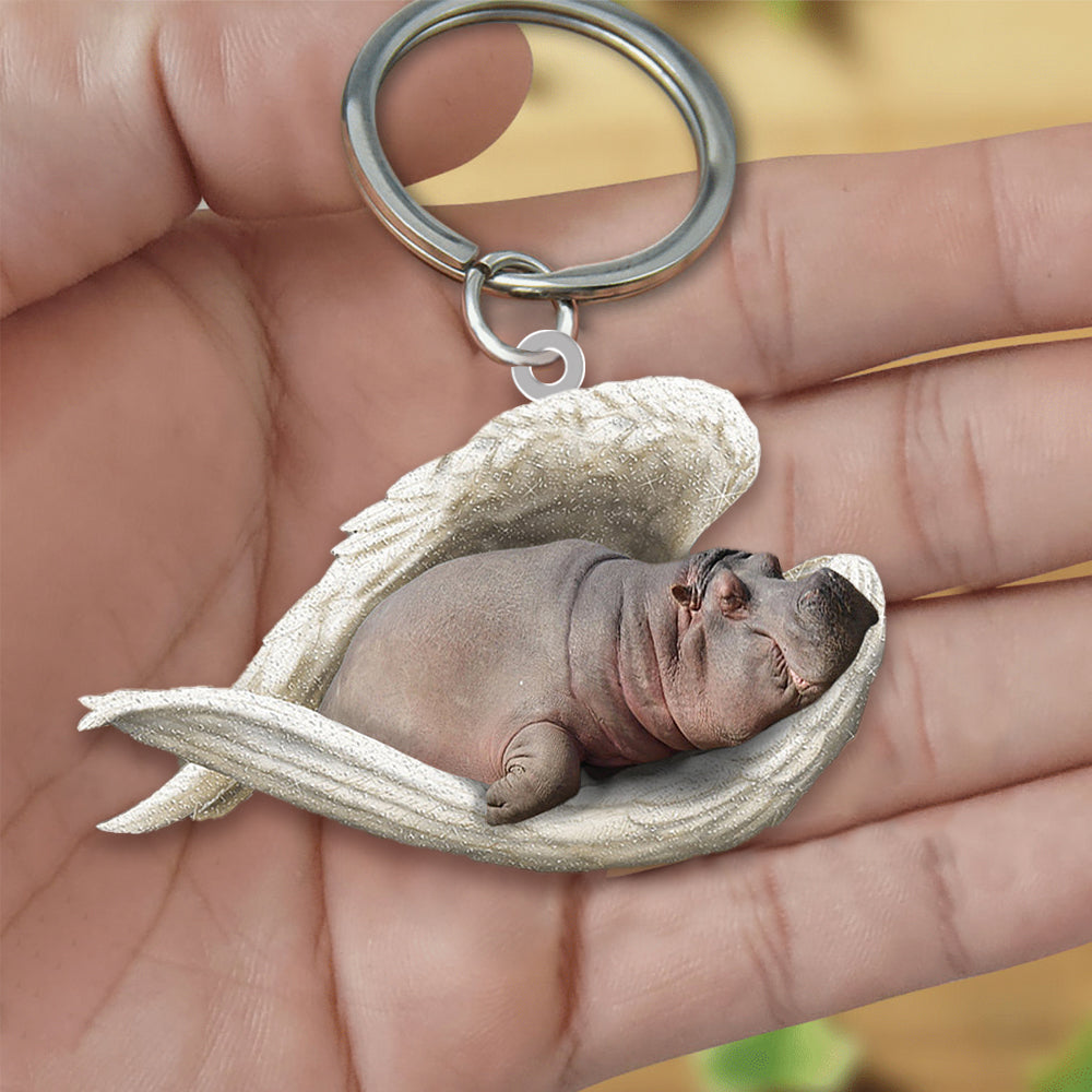 Hippo Sleeping Angel Acrylic Keychain