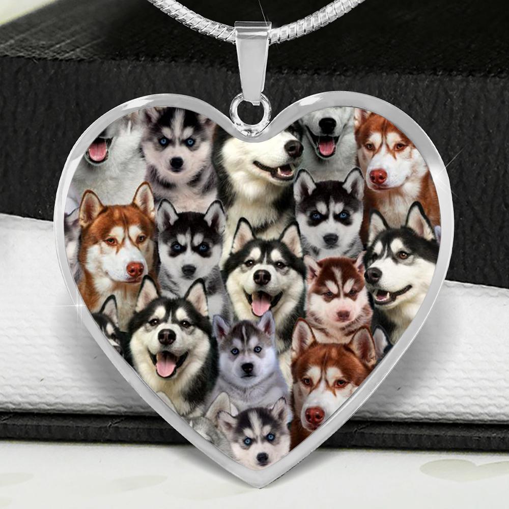 A Bunch Of Huskies Heart Necklace