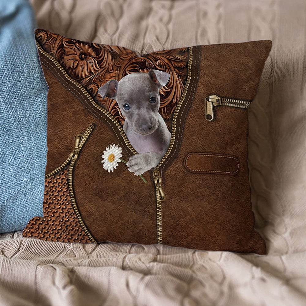 Italian Greyhound Holding Daisy Pillow Case