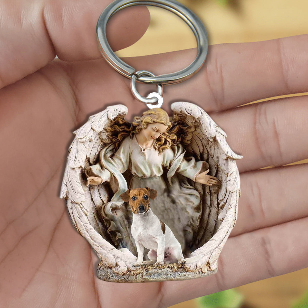 Angel Hug Jack russell terrier Acrylic Keychain