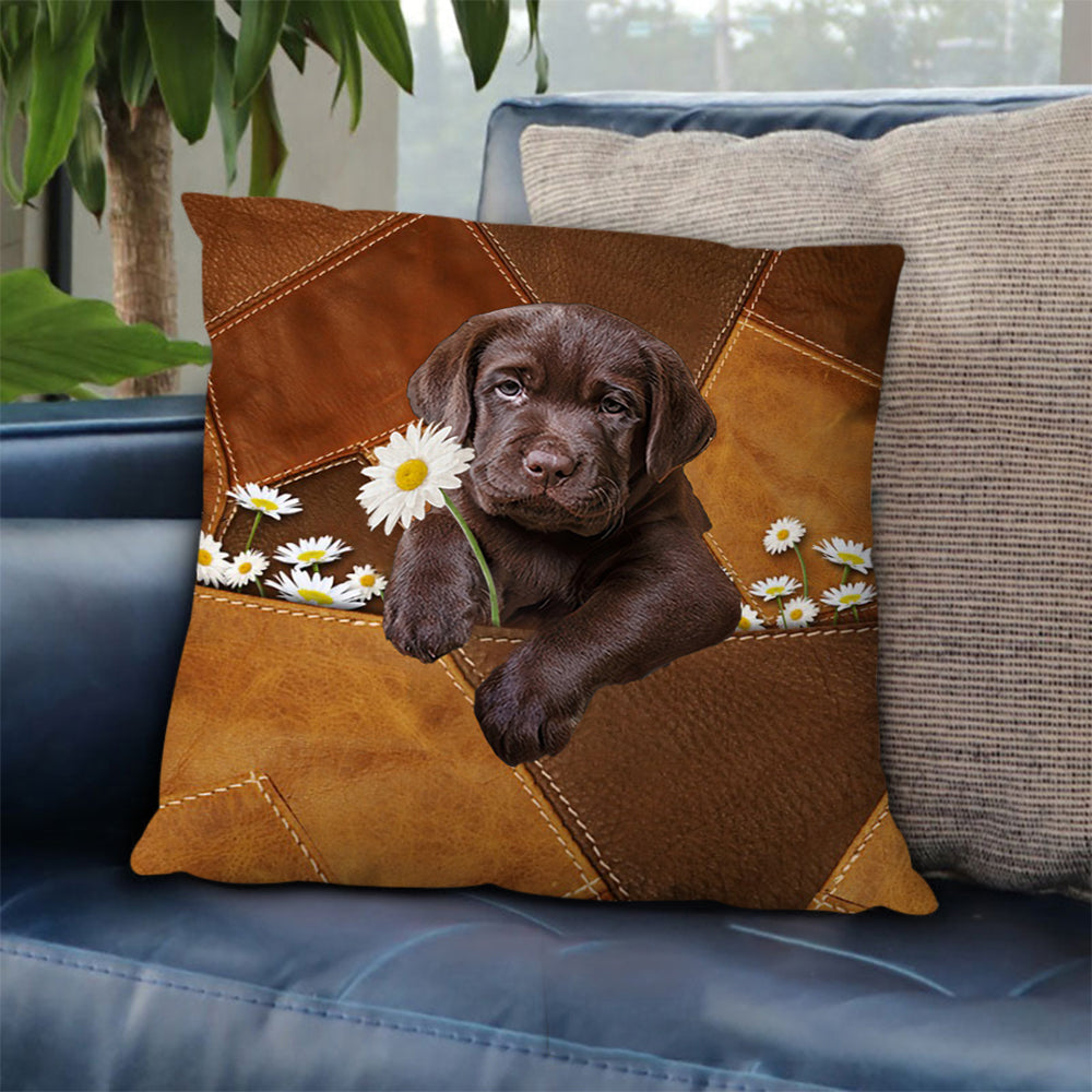 Labrador Retriever Holding Daisy Pillow Case