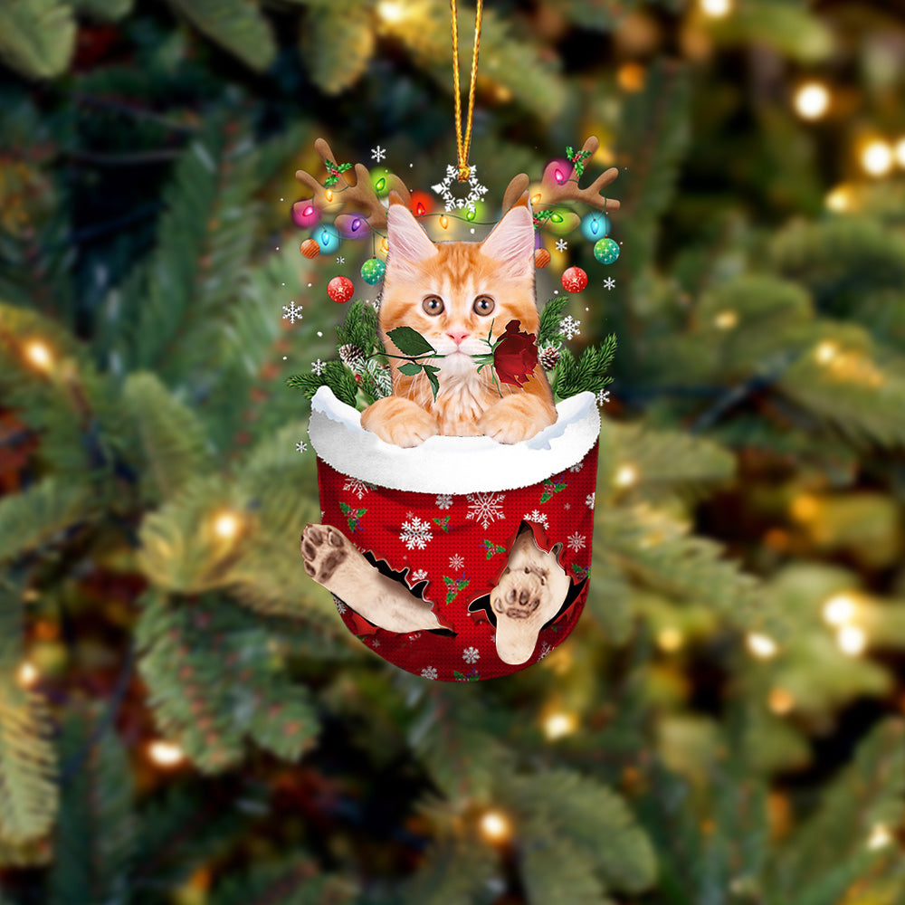 Maine Coon Cat In Snow Pocket Christmas Ornament - OKBANDS