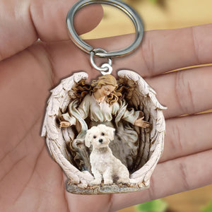 Angel Hug Maltese Acrylic Keychain