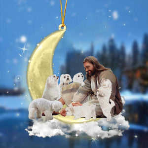 Jesus Surrounded By Malteses On The Moon Ornament