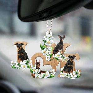 Miniature Pinscher Love Flowers Dog Lover Car Hanging Ornament