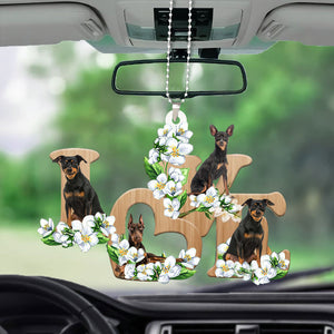 Miniature Pinscher Love Flowers Dog Lover Car Hanging Ornament