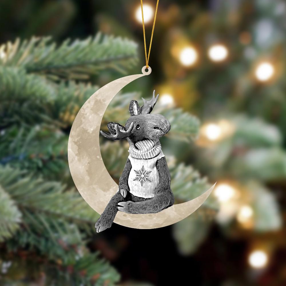 Moose Sits On The Moon Hanging Ornament