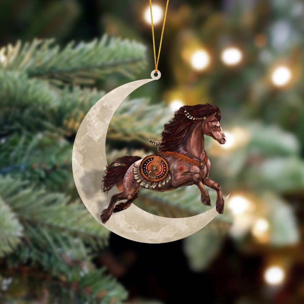 Native Horse Sits On The Moon Hanging Ornament