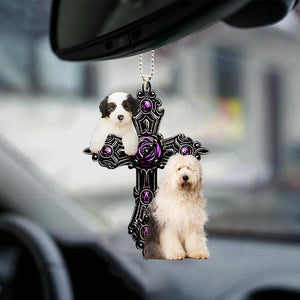 Old English Sheepdog Pray For God Car Hanging Ornament
