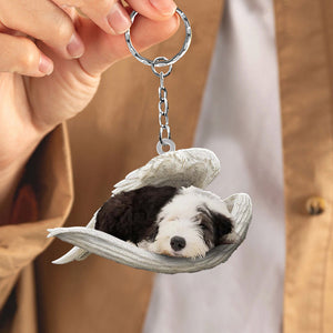 Old English Sheepdog Sleeping Angel Acrylic Keychain