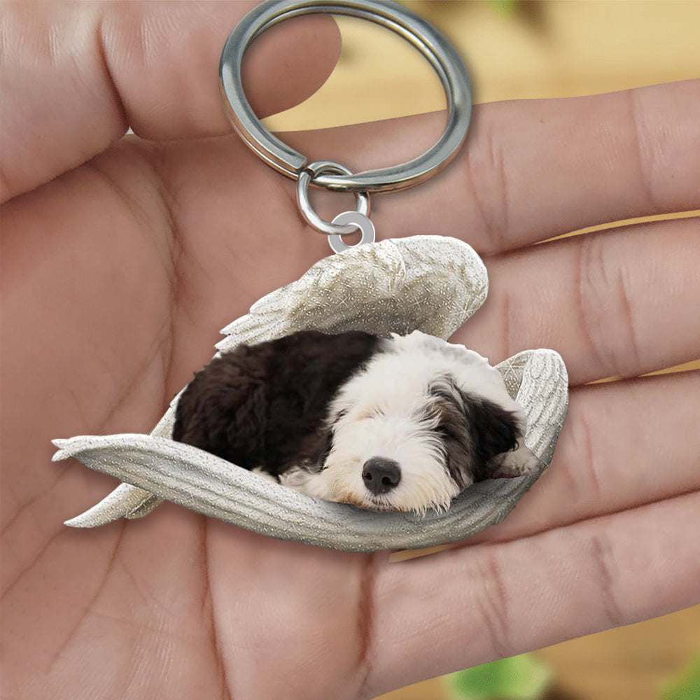 Old English Sheepdog Sleeping Angel Acrylic Keychain