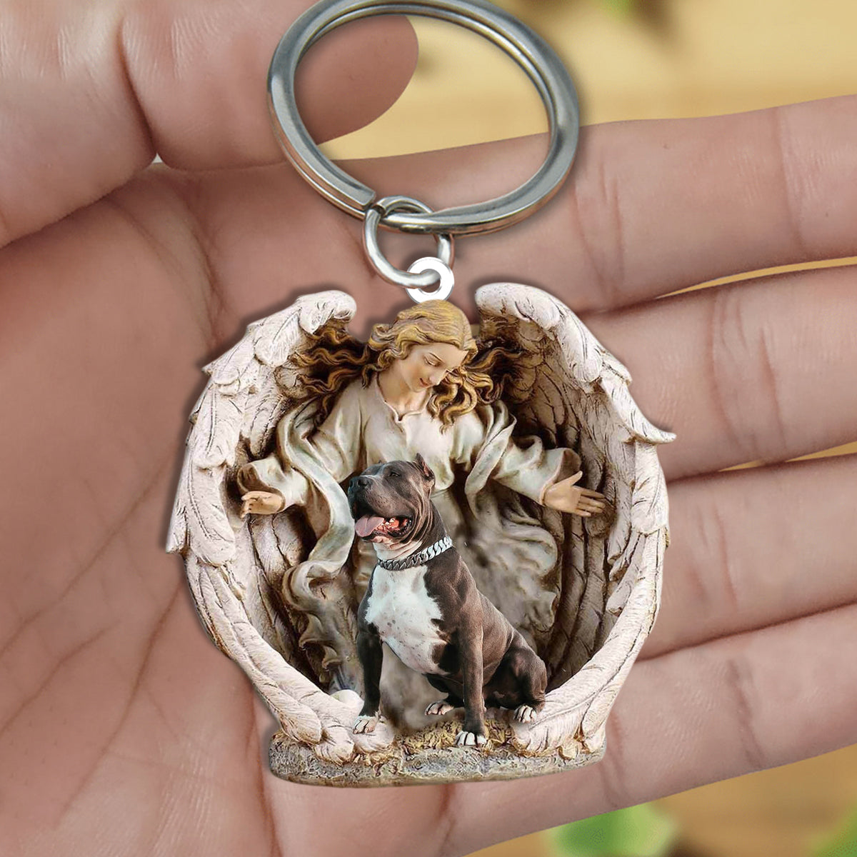 Angel Hug Pitbull Acrylic Keychain