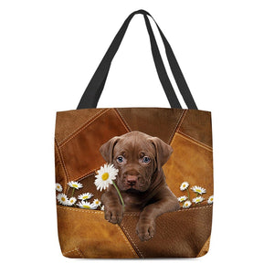 Pitbull Holding Daisy  All Over Printed Tote Bag