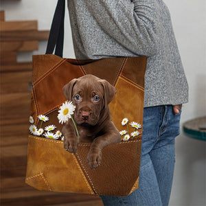 Pitbull Holding Daisy  All Over Printed Tote Bag