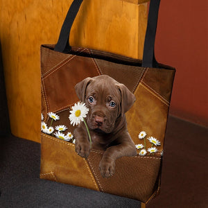 Pitbull Holding Daisy  All Over Printed Tote Bag