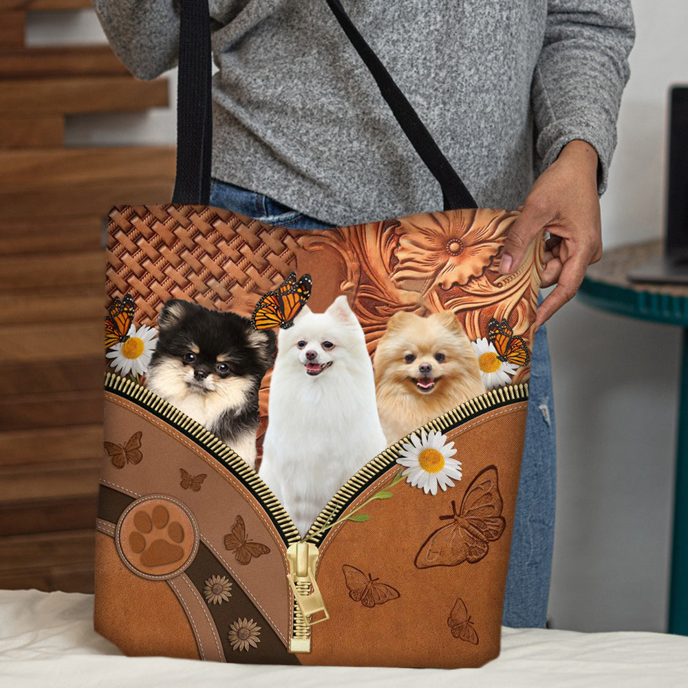 Pomeranian Daisy Flower And Butterfly Tote Bag OKBANDS