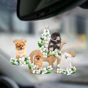 Pomeranian Love Flowers Dog Lover Car Hanging Ornament