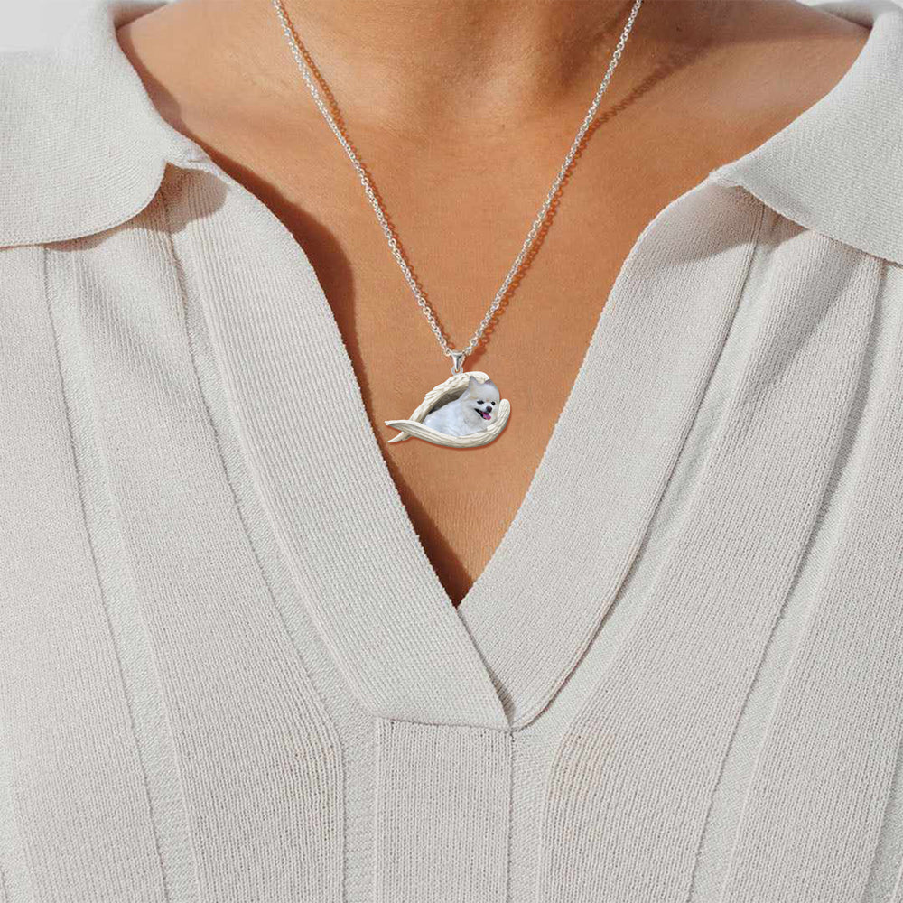 Pomeranian Sleeping Angel Stainless Steel Necklace