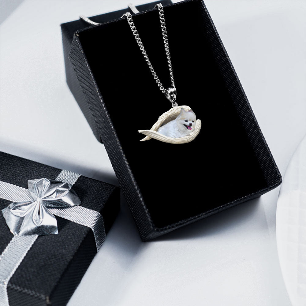 Pomeranian Sleeping Angel Stainless Steel Necklace