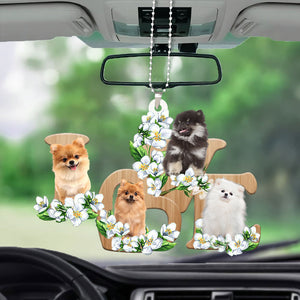 Pomeranian Love Flowers Dog Lover Car Hanging Ornament