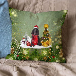 Black Poodle Merry Christmas Pillow Case