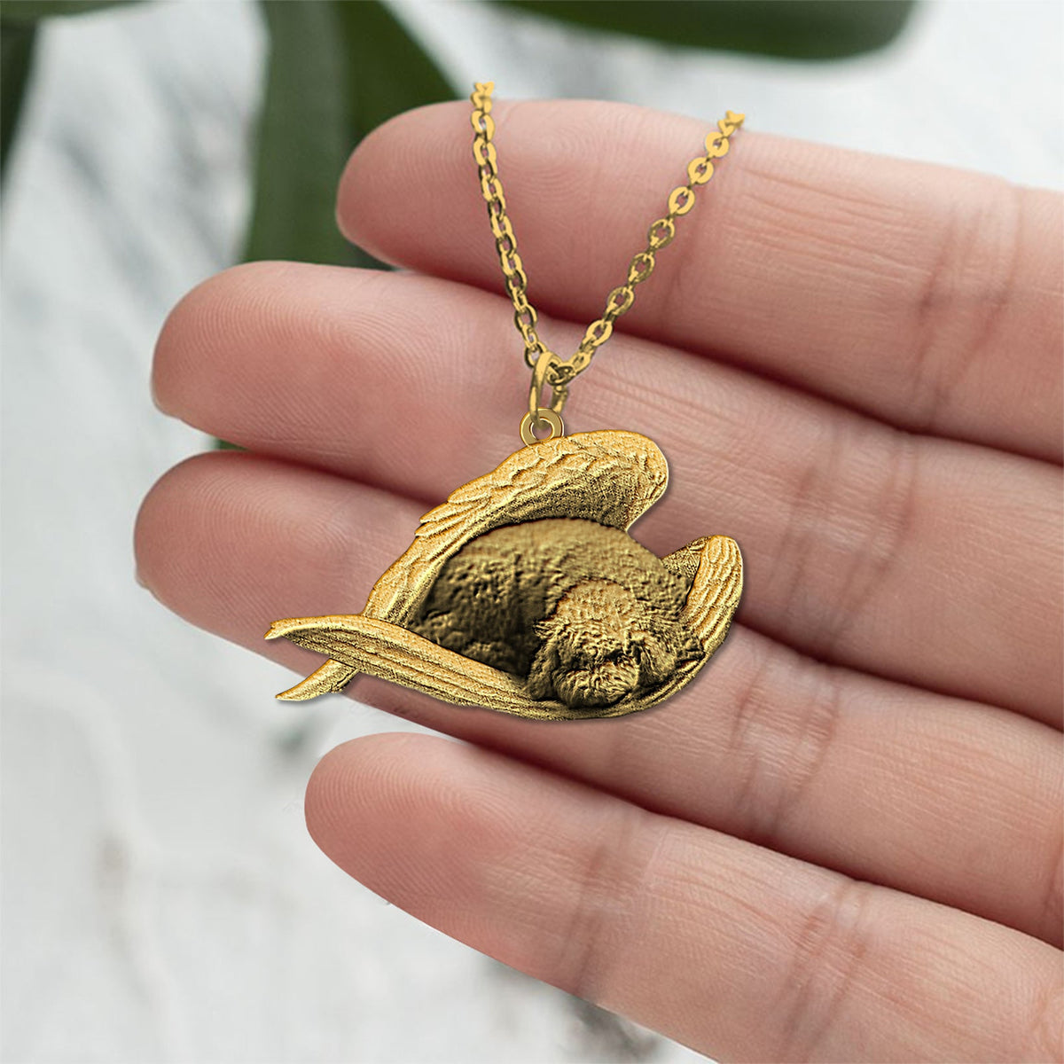 Poodle Sleeping Angel Necklace
