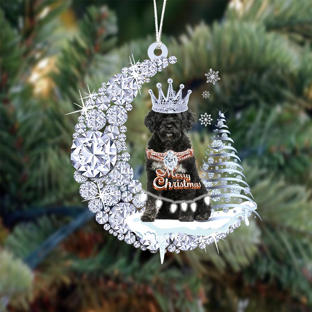 Portuguese Water Dog Diamond Moon Merry Christmas Ornament