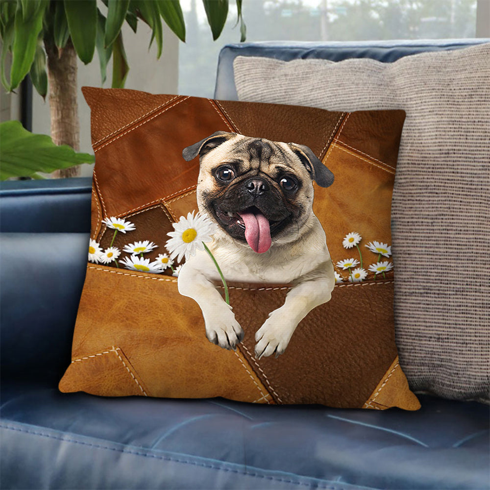 Pug Holding Daisy Pillow Case