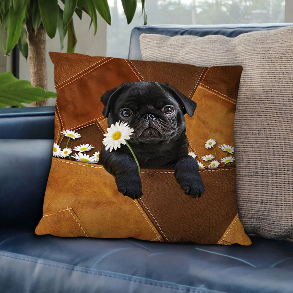 Pug 2 Holding Daisy Pillow Case